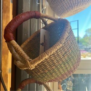 Handcrafted Woven Basket with Leather Handle